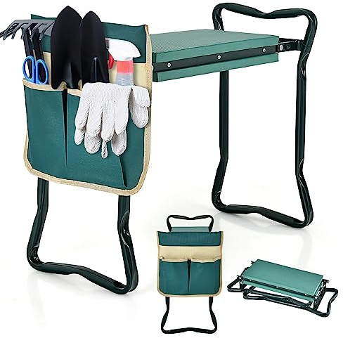 COSTWAY Inginocchiatoio da Giardino 2 in 1 Portatile e Pieghevole, Sgabello da Giardino con Inginocchiatoio e Borsa, Sedile per Giardinaggio da Inginocchiare e Sedere