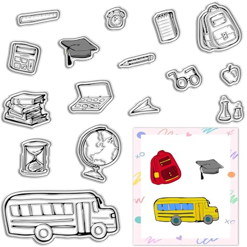 craspire Transparente Stempel „Zurück Zur Schule“, Bus, Schultasche, Bücher, Taschenrechner, Lineale, Globen, Stifte, Gläser, Trichter, Transparente Gummistempel, Silikondichtungen, Stempel, Tagebuch