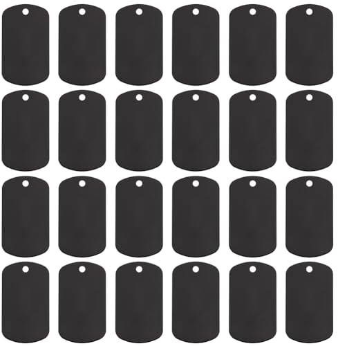 BENECREAT 100 Stück Aluminium-Stanzrohlinge, Rechteckige Stempelmarke Blanko Schwarze Hundemarke Lasergravierte Anhänger Für Halskette, DIY-Schlüsselanhänger, Pets Tags-Projekt, 50x29mm