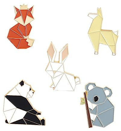 WRITWAA Broche Animaux Origami 5 Pièces Broches Dessin Animé Panda Renard Lapin Bijoux Fantaisie Ornements Décoratifs pour Vêtements Paquet Écharpes Accessoires Garçon et Filles
