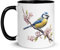 Chatcripant Mug Oiseau Mésange Bleue Rouge Gorge Tasse Animal Nature Fantaisie Original Cadeau Ornithologie Fleurs Cerisier Café Thé (Mésange Bleu)