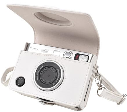 MUZIRI KINOKOO Tasche für Fuji Instax Mini EVO Sofortbildkamera – PU-Leder Mini EVO Schutzhülle im horizontalen Stil mit Litschi-Textur – mit verstellbarem Schultergurt – Weiß