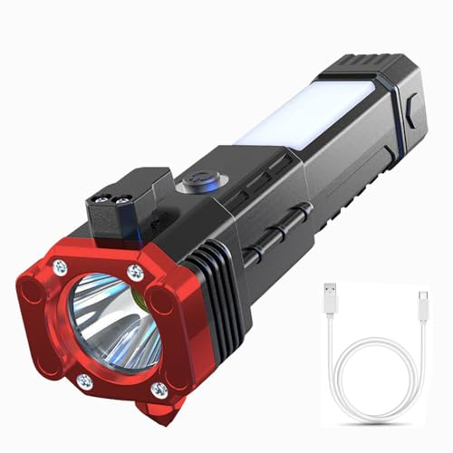 MILIWAN Torcia LED Ricaricabile Torcia Magnetica Multifunzioni 4-in-1 con Lampada di Ispezione Laterale, Taglia Cintura e Martello Rompivetro, Luce di Lavoro per Auto, Campeggi o Uso di Emergenza