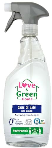 Love & Green Home Spray Nettoyant écologique salle de bain anti-calcaire au vinaigre ménager Certifié A+ par Air Label et Ecodétergent par Ecocert - 750ml