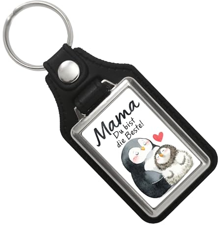 speecheese Pinguin Mutter und Kind Schlüsselanhänger mit Kunstleder-Anhänger mit Spruch Mama du bist die Beste Muttertagsliebe im Tierdesign Herzvolles Familie Muttertagsgeschenk