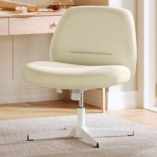 SONGMICS HOME Schneidersitz Stuhl, Schminkstuhl, Drehstuhl ohne Armlehnen, Schreibtischstuhl, breite Sitzfläche, modern, mit Kreuzfuß, höhenverstellbar, Wippfunktion, cremeweiß OBG046W01