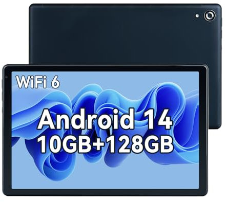 ZIBATIS 10 Inch Tablet Android 14, 10GB RAM 128GB ROM 1TB TF, Octa-Core 2.0GHz Processor, 5G+2.4G WiFi 6, 8+5MP Dual Camera, 5000mAh Battery, Bluetooth 5.0, Newest Tablets with Widevine L1 - Black