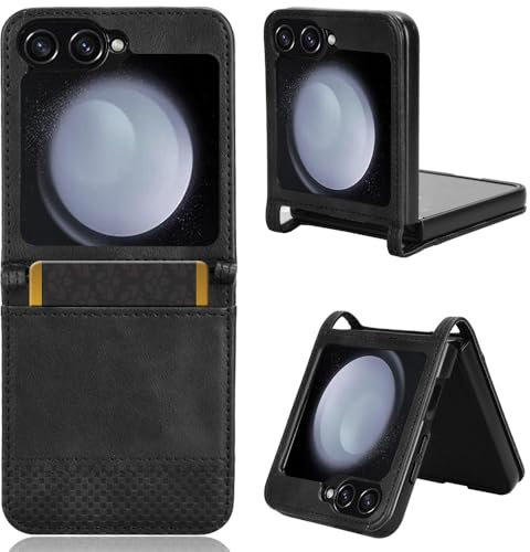 Sawiqpd Wallet Case Compatible with Samsung Z Flip 6 5G, Retro Classic Premium Leather Protective Cover with Card Holder Stand, Shockproof Phone Case for Samsung Galaxy Z Flip 6 5G, Black