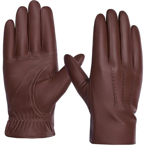 BISON DENIM Herren Lederhandschuhe Warm Kaschmirfutter Winddicht Handschuhe Touchscreen-Funktion