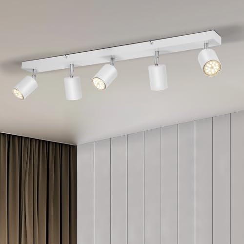 Gr4tec LED Deckenlampe 5 Flammig, Deckenstrahler LED Weiss Inkl. 5 x 6W GU10 550LM Neutralweiß 4000K, Modern Deckenleuchte Spots Schwenkbar, Deckenlampe Deckenspot GU10 für Flur Küche