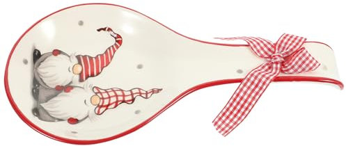 Tofficu Pottery Spoon Rest Christmas Ceramic Spoon Rest Holder: Ceramic Spoon Rest for Stove Top, Christmas Kitchen Decor, Decorated with Bow for Kitchen Kitchen Ladle Rest