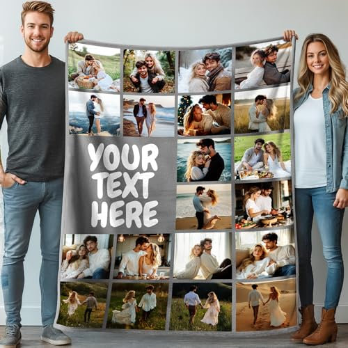 Stepdiy Decke Personalisiert mit 20 Fotos 130x150cm, Fotodecke mit Eigenem Foto für Mama Papa Oma, Decke mit Bilder und Text für Personalisierte Geschenke