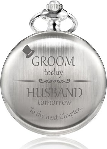 TREEWETO Men's Pocket Watch Groom's Pocket Watches for Wedding Gift for Man to Groom Husband (Silver)