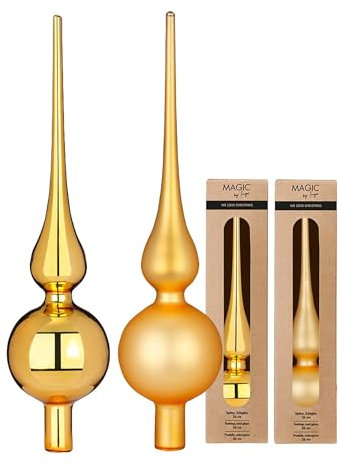 Christbaumspitze Glas 28cm x 1 Stück - matt oder glänzend Sortiert - Große Weihnachtsbaumspitze für Weihnachtsbaum - Christbaumschmuck & Weihnachtsbaumschmuck Gold - Inkagold
