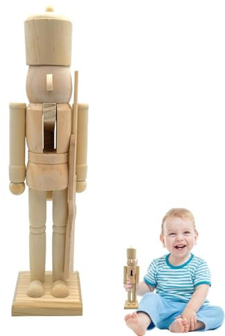 Teksome Casse-Noisette en Bois Inachevé,Casse-Noisette en Bois Non Peint, Casse-noisettes en bois à peindre, Casse-noisette artisanal de noël 15 pouces, fournitures de fête, Figurine de table pour les