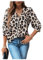 GORGLITTER Women's Leopard Print 3/4 Sleeve V Neck Blouses Collared Casual Tunic Shirts Khaki L
