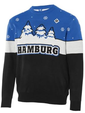HSV Hamburger SV Ugly Christmas Sweater ** Tannen ** (DE/NL/SE/PL, Alphanumerisch, M, Regular, Regular, Blau-Weiß-Schwarz)