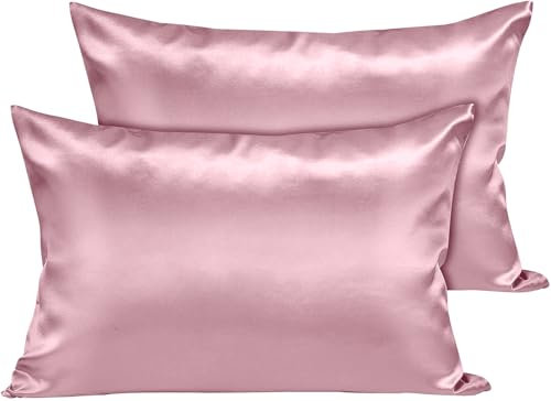 Moonlight Bedding Pink Cooling Satin Pillow Cases 2 Pack – Soft & Smooth Feels Like Silk Pillowcases for Hair and Skin Care Pillow Covers