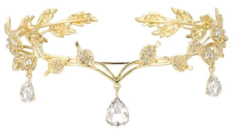 FAINCA Elfenkrone, Elfen Schmuck, Waldfee Elfen Krone, Retro Elfen Kopfschmuck, Hochzeit Braut Diadem, kopfschmuck elfe, für Cosplay, Hochzeiten (Gold)