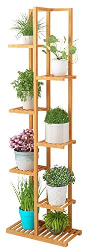 XAoSCd Creativity Plant Rack,Plant Stand Flower Pot Holde 7-Storey Free-Standing Plant Shelf| 100% Bamboo Wood Flower Pot Holder| Used for Indoor and Outdoor Modern Home Decorat,Wood color