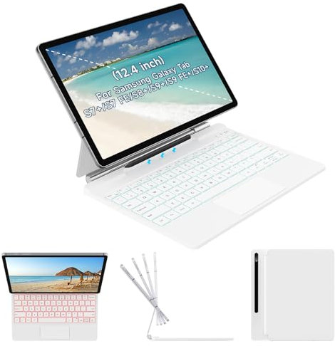 accrosoo (NOT for 14.6 Ultra Keyboard Case Just for 12.4 Samsung Tab S9+/S10+/S8+/S9 FE+/S7+/S7 FE - Magnetic Floating, Sensitive Touchpad, 7 Backlit Keys, S Pen Holder,White