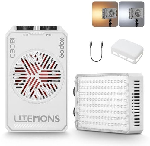 Godox Litemons C30Bi LED Light Panel, Bi-Color Portable on Camera Light 2800K-6500K Continuous Light with Battery, LED Photography Light for Shooting Video and Live Streaming