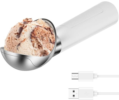 Smart Heated Ice Cream Scoop Creative Rechargeable Electric Ice Cream Scoop Kit Safe Self Warming Spoon IP67 Waterproof Automatic Heated Food Dessert, Best Icecream Scooper