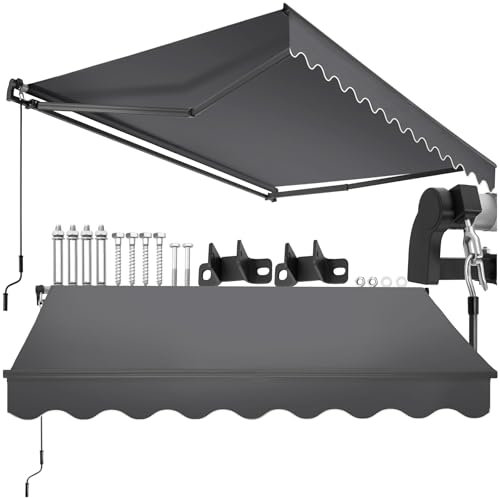 tectake® toldo retractil con Brazos articulados, fácil de Manejar con manivela, Estructura de Aluminio y Acero, Ideal para terraza, toldo Exterior, toldos Exterior terraza - 250x200 cm Gris Oscuro