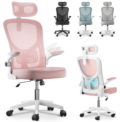 JUPPLIES Silla Escritorio Ergonómica - Silla Oficina Ajustable y Reclinable con Soporte Lumbar, Reposacabezas Ajustable, Reposabrazos Plegables, Malla Transpirable, Ruedas 360°, Soporta 120 kg