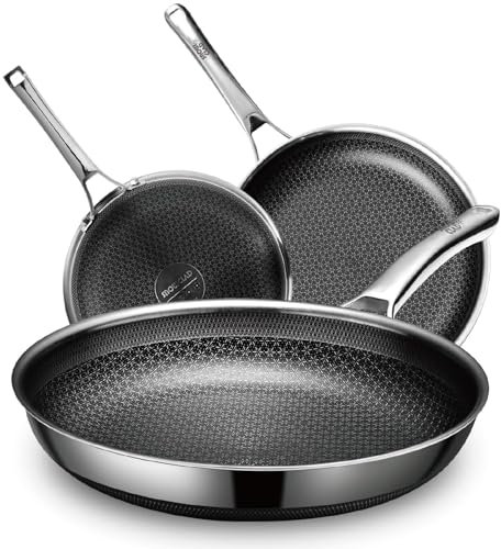 SNOWCLAD Bratpfanne Pfannenset 3-teilig 20&24&28cm, Antihaft Wabenpfanne, Edelstahlpfanne, Pfanne induktion, Für Alle Herdarten Geeignet, Ofen- und Spülmaschinenfest, Pfoa Frei