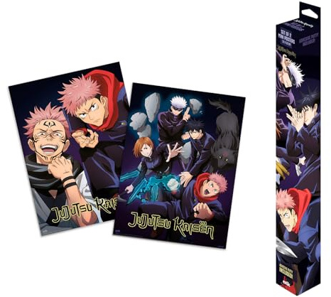 Grupo Erik Poster Jujutsu Kiasen Set 2 Stück Kunstdruck - Deko Wohnzimmer oder Deko Schlafzimmer - Deko Zimmer - Größe 38 x 52 cm - Offizielle Manga Kimetsu no Yaiba Anime Lizenz