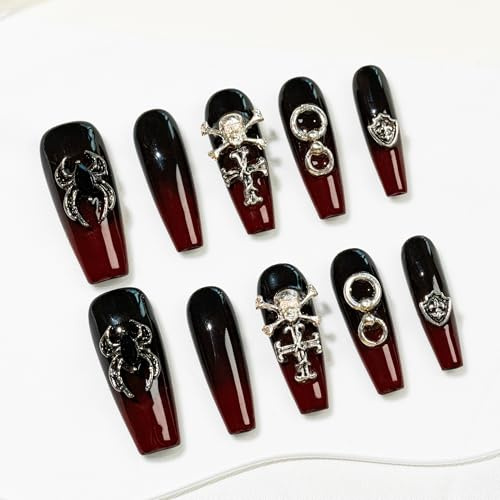 Sun&Beam Nails Handmade Press-on Long Coffin Ballerina Black Grey Ombre Halloween Design Fashion False Nail Tips 10 Pcs Set (#275 M)