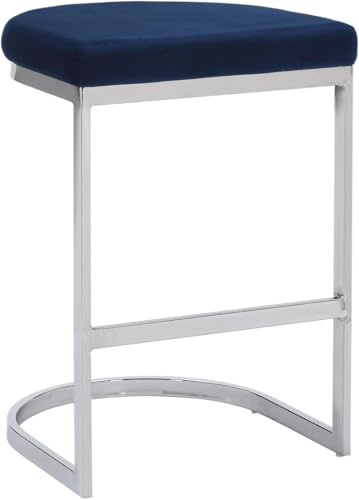 Lamboro Trevi Velvet Kitchen Bar Stools, Chrome Cantilever Frame, Breakfast & Home Bar Stool - Blue