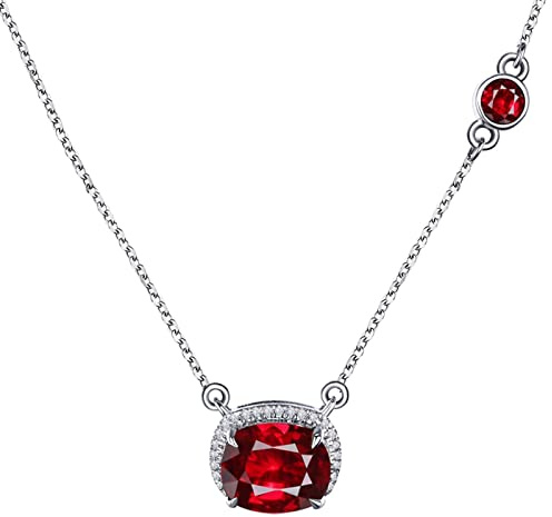 Calefee Lab Created Ruby Pendant Necklace, Platinum Wedding Necklaces for Brides with Created Ruby 1ct and Moissanite, Adjustable Chain 40cm and 5cm Extender