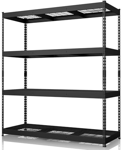 KARAT Étagère de Rangement Lourde Yukon Rivet – Rayonnage en Acier avec tablettes grillagées, capacité de Charge 250 à 350 kg par Niveau (Noir, 180 x 160 x 60 cm - 4 Niveaux)