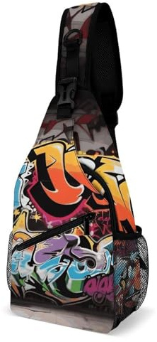 LOKLNEYK Lässige Brusttasche Graffiti Hip Hop Crossbody Sling Rucksack Tagesrucksack für Outdoor Wandern Reisen