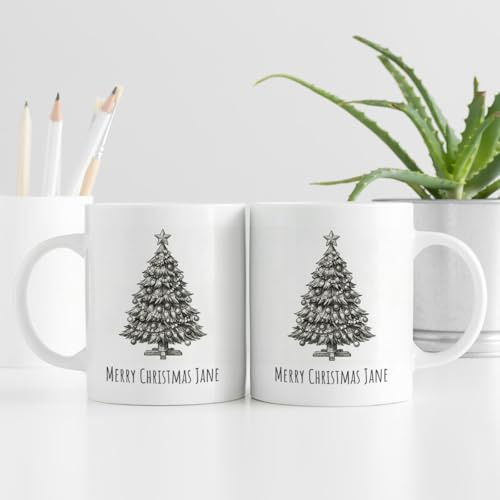 BGExpress Personalsied Pencil Drawing Christmas Mug (Christmas Tree) 1 Mug