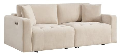 Vente-unique-3-Sitzer-Sofa mit elektrisch verstellbaren Sitzflächen in beigem Stoff - DIMARIAS