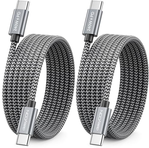 deleyCON 240W USB C Cavo (2x 1,5m) Ricarica Rapida PD 3.1 - C a C - Cavo Ricarica per iPhone 17 16 15 Pro Max Air Galaxy A16 A26 A56 S26 S25 S24 Pixel iPad MacBook AirPods Tablet Switch PS5