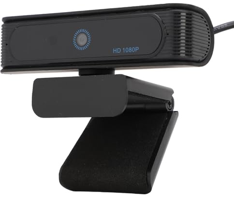 Jiawu Webcam 1080P, Fotocamera per Riconoscimento Facciale con Obiettivo Grandangolare Regolabile da 120°, Webcam USB per PC con Fuoco Fisso per Riunioni, Streaming, Videochiamate
