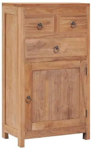 HETFTJN Sideboard aus massivem Teakholz, Kommode im Kolonialstil, 50x30x90 cm mit 3 Schubladen und 1 Tür, rustikaler Beistellschrank für Wohnzimmer und Flur