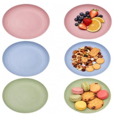 6 piatti in plastica riutilizzabili, 22,5 cm, piatti da campeggio, piatti di plastica colorati, facilmente infrangibili, per feste, campeggio, colazione, pizza, microonde e lavastoviglie (1)