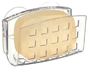 iDesign Basic Seifenschale mit Saugnäpfen, Seifen- und Schwammhalter aus Kunststoff, durchsichtig, 9,5 cm x 5,7 cm x 6,4 cm