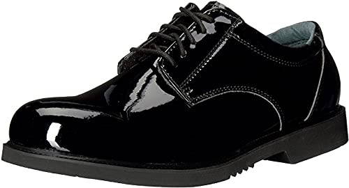 Thorogood Uniform Classics High-Gloss Black Poromeric Oxford Dress Shoes for Men and Women with EVA Cushion Flex Footbed and Non-Marking Non-Slip Rubber Outsole, Black, 10.5 M US