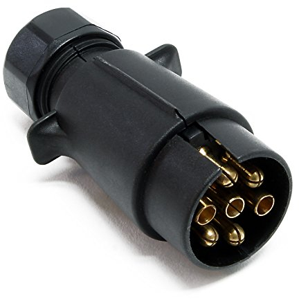 Wiltec Anhänger Stecker 7-polig 12V, Kunststoff Adapter für PKW Anhänger, Anhängerkupplung Steckanschluss, Anhängersteckdose