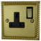 G&H Brassware MB309 13A Double Pole Georgian Polished Brass Single Socket - Metal Rocker and Black Inserts