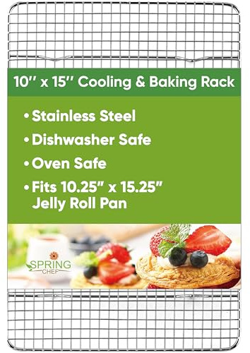 Spring Chef 10 x 15 Inch Stainless Steel Cooling Rack for Cooking & Baking - Heavy Duty Cookie Cooling Rack for Kitchen - Oven Safe - Fits Jelly Roll Pan - Dishwasher Safe
