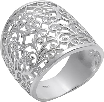 Silverly Women's 925 Sterling Silver 20 mm Wide Open Filigree Swirl Vine Pattern Ring