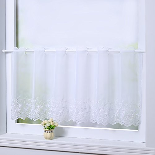 Joyswahl Scheibengardine Voile Bistrogardinen mit Lochleiste Jasmin Kurzgardine HxB 60x120cm Weiß 1er Pack