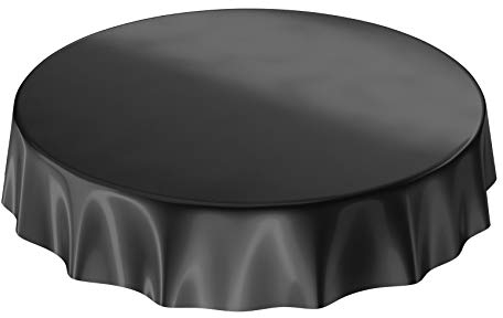 Wachstuchtischdecke Wachstuch abwaschbare Tischdecke Uni Glanz Einfarbig Schwarz Schnittkante Rund 140cm
